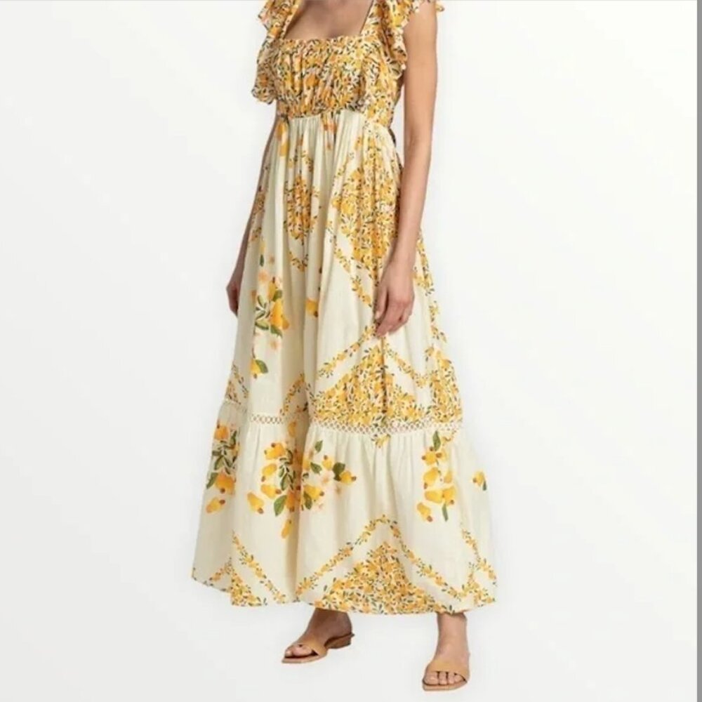 FARM Rio Off White Cashew Crossed Back Dress Size - XS